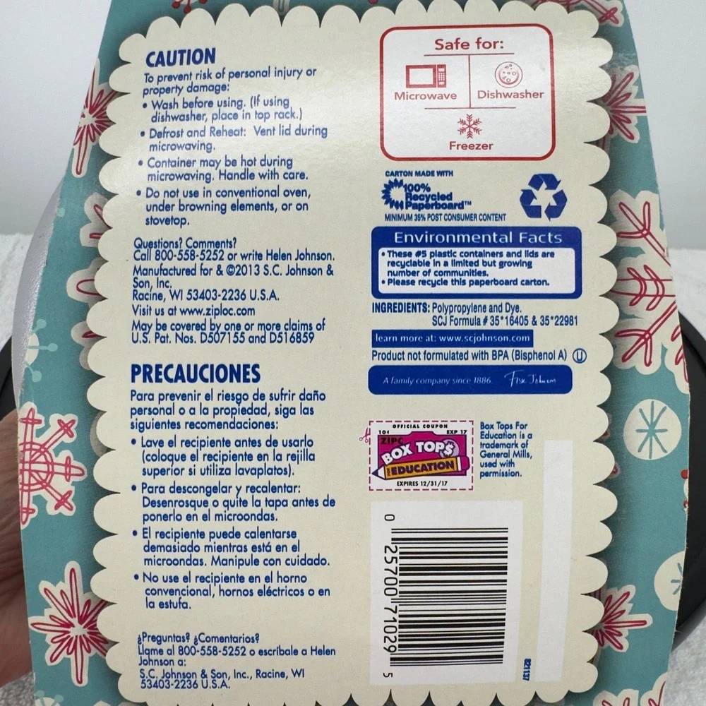 Ziploc Limited Edition Holiday Large Bowl 2 Pack 7 Cup Snowflake Blue Lids New